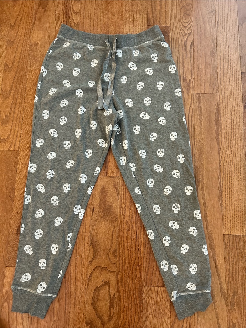 Pink Rose Gray Skull-Print Jogger Pants Halloween Elastic Waist Drawstring XL